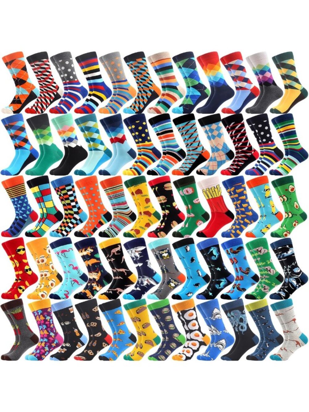 Colorful 36 Pairs Funny Random Pattern Cotton Socks - Crazy Fun Gift Set